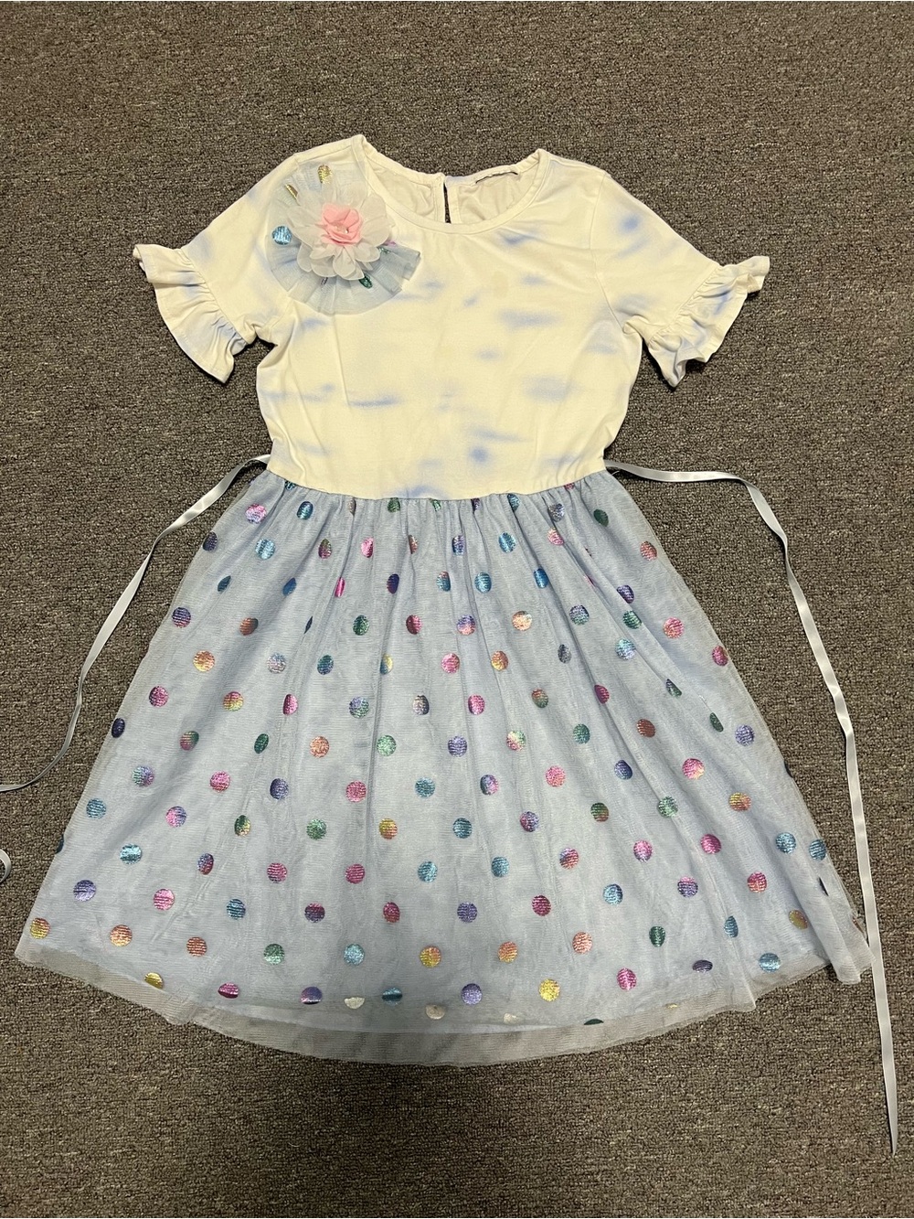 EUC Girl’s Blue Polka Dots Tulle Dress 12T